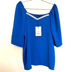 🎄🆕 A Love Story Women’s Elegant Royal Blue Blouse with Silver Accent